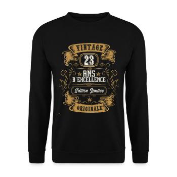 Vintage 23 ans, Idée cadeau d'anniversaire 23 ans. - Sweat-shirt Unisexe - noir - Devant - Alina (178cm) & Michal (187cm)