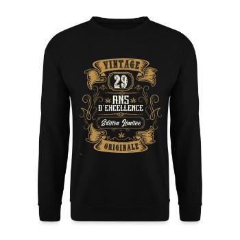 Vintage 29 ans, Idée cadeau d'anniversaire 29 ans. - Sweat-shirt Unisexe - noir - Devant - Alina (178cm) & Michal (187cm)