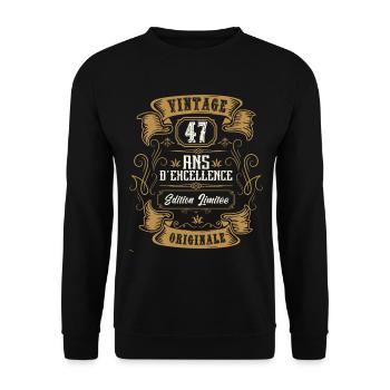 Vintage 47 ans. Idée cadeau d'anniversaire. - Sweat-shirt Unisexe - noir - Devant - Alina (178cm) & Michal (187cm)
