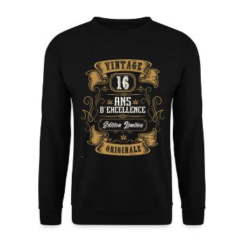 Vintage 16 ans, Idée cadeau d'anniversaire 16 ans. - Sweat-shirt Unisexe - noir - Devant - Alina (178cm) & Michal (187cm)