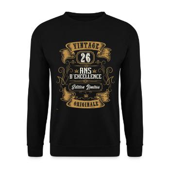 Vintage 26 ans, Idée cadeau d'anniversaire 26 ans. - Sweat-shirt Unisexe - noir - Devant - Alina (178cm) & Michal (187cm)