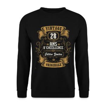 Vintage 28 ans, Idée cadeau d'anniversaire 28 ans. - Sweat-shirt Unisexe - noir - Devant - Alina (178cm) & Michal (187cm)