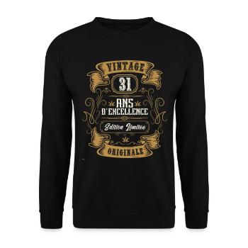 Vintage 31 ans, Idée cadeau d'anniversaire 31 ans. - Sweat-shirt Unisexe - noir - Devant - Alina (178cm) & Michal (187cm)