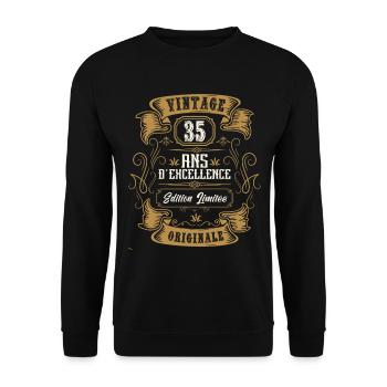Vintage 35 ans, Idée cadeau d'anniversaire 35 ans. - Sweat-shirt Unisexe - noir - Devant - Alina (178cm) & Michal (187cm)