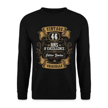 Vintage 46 ans, Idée cadeau d'anniversaire 46 ans. - Sweat-shirt Unisexe - noir - Devant - Alina (178cm) & Michal (187cm)
