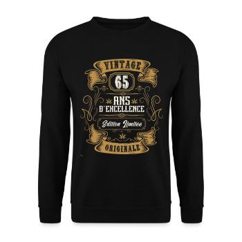 Vintage 65 ans, Idée cadeau d'anniversaire 65 ans. - Sweat-shirt Unisexe - noir - Devant - Alina (178cm) & Michal (187cm)