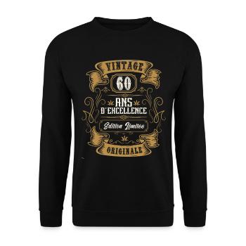 Vintage 60 ans, Idée cadeau d'anniversaire 60 ans. - Sweat-shirt Unisexe - noir - Devant - Alina (178cm) & Michal (187cm)
