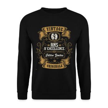 Vintage 69 ans, Idée cadeau d'anniversaire 69 ans. - Sweat-shirt Unisexe - noir - Devant - Alina (178cm) & Michal (187cm)