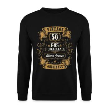 Vintage 50 ans, Idée cadeau d'anniversaire 50 ans. - Sweat-shirt Unisexe - noir - Devant - Alina (178cm) & Michal (187cm)