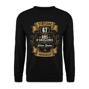 Vintage 67 ans, Idée cadeau d'anniversaire 67 ans. - Sweat-shirt Unisexe - noir - Devant - Alina (178cm) & Michal (187cm)