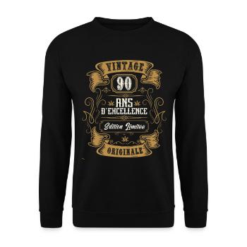 Vintage 90 ans, Idée cadeau d'anniversaire 90 ans. - Sweat-shirt Unisexe - noir - Devant - Alina (178cm) & Michal (187cm)