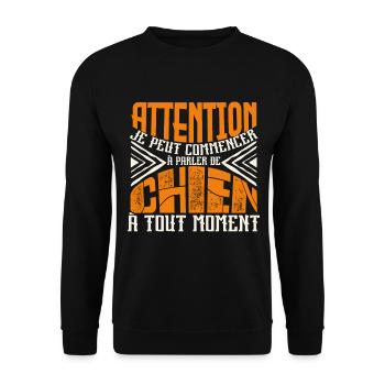 Avertissement, chien à tout moment. - Sweat-shirt Unisexe - noir - Devant - Alina (178cm) & Michal (187cm)