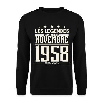 Les légendes sont nés en novembre 1958. - Sweat-shirt Unisexe - noir - Devant - Alina (178cm) & Michal (187cm)