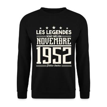 Les légendes sont nés en novembre 1952. - Sweat-shirt Unisexe - noir - Devant - Alina (178cm) & Michal (187cm)