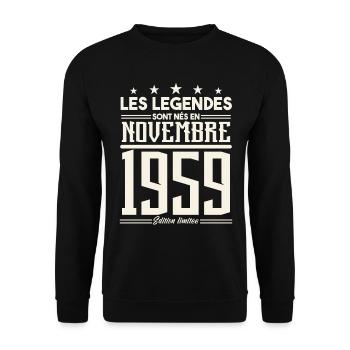Les légendes sont nés en novembre 1959. - Sweat-shirt Unisexe - noir - Devant - Alina (178cm) & Michal (187cm)