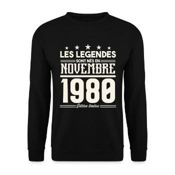 Les légendes sont nés en novembre 1980. - Sweat-shirt Unisexe - noir - Devant - Alina (178cm) & Michal (187cm)