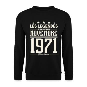 Les légendes sont nés en novembre 1971. - Sweat-shirt Unisexe - noir - Devant - Alina (178cm) & Michal (187cm)