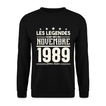 Les légendes sont nés en novembre 1989. - Sweat-shirt Unisexe - noir - Devant - Alina (178cm) & Michal (187cm)
