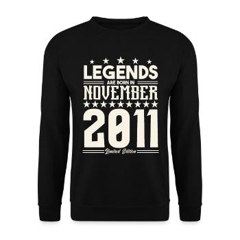 Legenden werden im November 2011 geboren.Geschenkjubiläum - Unisex Pullover - Schwarz - Vorne - Alina (178cm) & Michal (187cm)