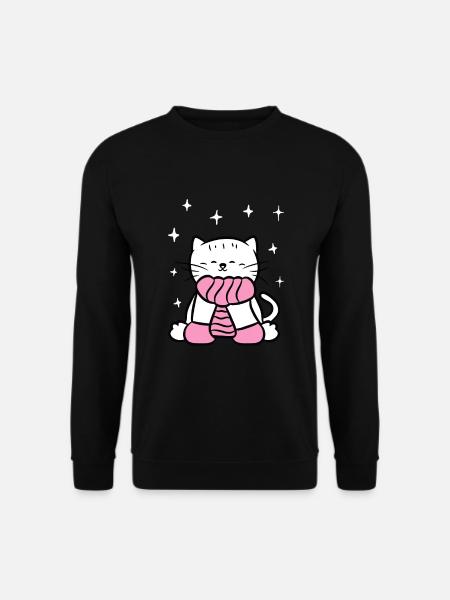 Cute cat with scarf winter cat lovers - Unisex Sweatshirt - black
