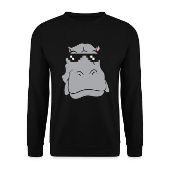 Nilpferd - Kopf mit Sonnenbrille - Unisex Pullover - Schwarz - Vorne - Alina (178cm) & Michal (187cm)