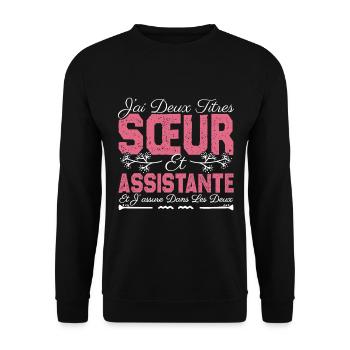 J'ai deux titres Sœur et Assistante Cadeau soeur . - Sweat-shirt Unisexe - noir - Devant - Alina (178cm) & Michal (187cm)