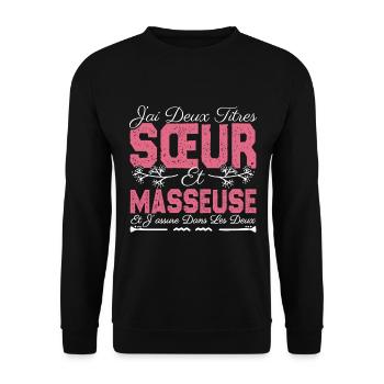 J'ai deux titres Sœur et Masseuse. Cadeau soeur. - Sweat-shirt Unisexe - noir - Devant - Alina (178cm) & Michal (187cm)