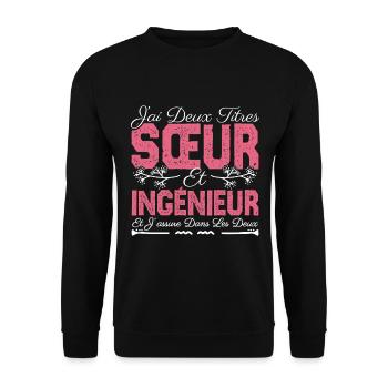 J'ai deux titres Sœur et Ingénieur. Cadeau soeur. - Sweat-shirt Unisexe - noir - Devant - Alina (178cm) & Michal (187cm)