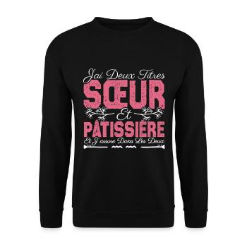 J'ai deux titres Sœur et Pâtissière. Cadeau soeur. - Sweat-shirt Unisexe - noir - Devant - Alina (178cm) & Michal (187cm)
