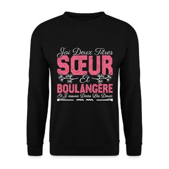 J'ai deux titres Sœur et Boulangère. Cadeau soeur. - Sweat-shirt Unisexe - noir - Devant - Alina (178cm) & Michal (187cm)