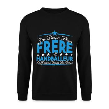 J'ai deux titres frère et Handballeur Cadeau frère - Sweat-shirt Unisexe - noir - Devant - Alina (178cm) & Michal (187cm)