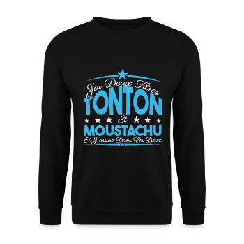 J'ai deux titres tonton et moustachu. Cadeau. - Sweat-shirt Unisexe - noir - Devant - Alina (178cm) & Michal (187cm)