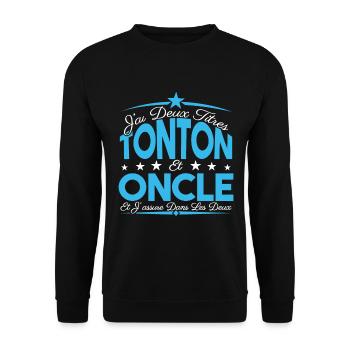 J'ai deux titres tonton et Oncle. Cadeau tonton. - Sweat-shirt Unisexe - noir - Devant - Alina (178cm) & Michal (187cm)