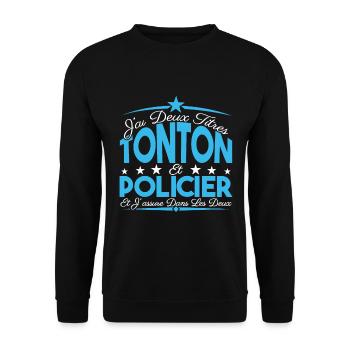 J'ai deux titres tonton et Policier Cadeau tonton. - Sweat-shirt Unisexe - noir - Devant - Alina (178cm) & Michal (187cm)