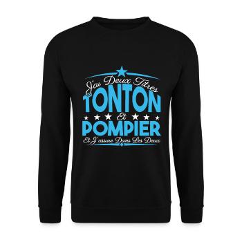 J'ai deux titres tonton et pompier. Cadeau tonton. - Sweat-shirt Unisexe - noir - Devant - Alina (178cm) & Michal (187cm)