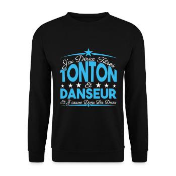 J'ai deux titres tonton et Danseur. Cadeau tonton. - Sweat-shirt Unisexe - noir - Devant - Alina (178cm) & Michal (187cm)