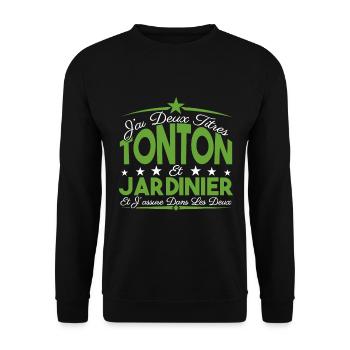 J'ai deux titres tonton et Jardinier Cadeau tonton - Sweat-shirt Unisexe - noir - Devant - Alina (178cm) & Michal (187cm)