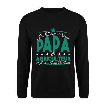 J'ai deux titres Papa et Agriculteur, Cadeau Papa. - Sweat-shirt Unisexe - noir - Devant - Alina (178cm) & Michal (187cm)