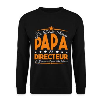 J'ai deux titres Papa et directeur, Cadeau Papa. - Sweat-shirt Unisexe - noir - Devant - Alina (178cm) & Michal (187cm)