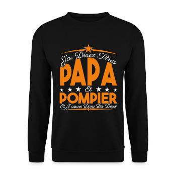J'ai deux titres Papa et Pompier, Cadeau Papa. - Sweat-shirt Unisexe - noir - Devant - Alina (178cm) & Michal (187cm)