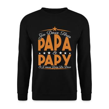 J'ai deux titres Papa et Papy, Cadeau Papa. - Sweat-shirt Unisexe - noir - Devant - Alina (178cm) & Michal (187cm)