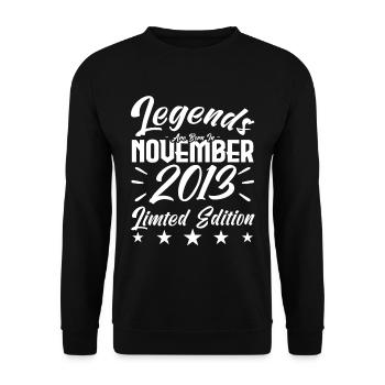 Legenden werden im Jubiläumsgeschenk November 2013 geboren - Unisex Pullover - Schwarz - Vorne - Alina (178cm) & Michal (187cm)