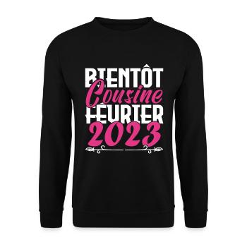 Annonce grossesse. bientôt Cousine février 2023. - Sweat-shirt Unisexe - noir - Devant - Alina (178cm) & Michal (187cm)