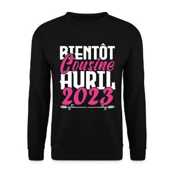 Annonce grossesse. bientôt Cousine Avril 2023. - Sweat-shirt Unisexe - noir - Devant - Alina (178cm) & Michal (187cm)