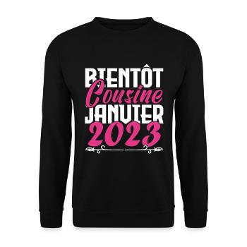 Annonce grossesse. bientôt Cousine Janvier 2023. - Sweat-shirt Unisexe - noir - Devant - Alina (178cm) & Michal (187cm)
