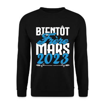 Cadeau Annonce grossesse. bientôt Frère Mars 2023. - Sweat-shirt Unisexe - noir - Devant - Alina (178cm) & Michal (187cm)