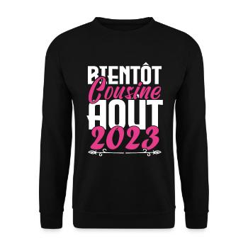 Cadeau Annonce grossesse bientôt Cousine Aout 2023 - Sweat-shirt Unisexe - noir - Devant - Alina (178cm) & Michal (187cm)