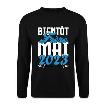 Cadeau Annonce grossesse. bientôt Frère Mai 2023. - Sweat-shirt Unisexe - noir - Devant - Alina (178cm) & Michal (187cm)