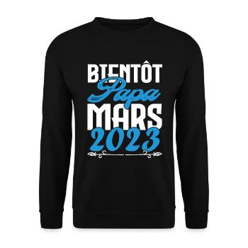 Cadeau Annonce grossesse. bientôt Papa Mars 2023. - Sweat-shirt Unisexe - noir - Devant - Alina (178cm) & Michal (187cm)