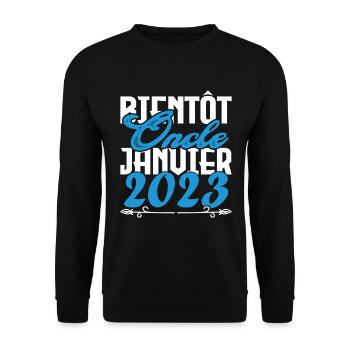 Annonce grossesse. bientôt Oncle Janvier 2023. - Sweat-shirt Unisexe - noir - Devant - Alina (178cm) & Michal (187cm)